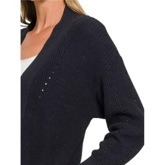 ✨NWT Zenana‎ Eyelet Open Sweater Cardigan with Pockets - Picture 3 of 3
